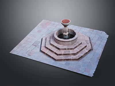 Decorative Outdoor Fountain With Circular Multi tiered Steps And Stone Slab Base 3d model
