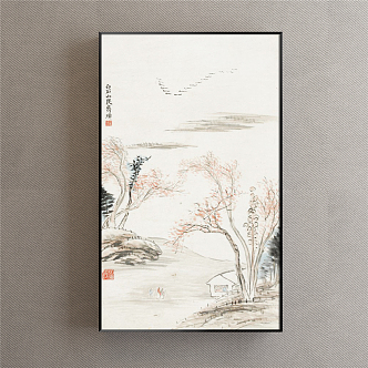 New Chinese Landscape Painting Grey Hallway Landscape 3d model