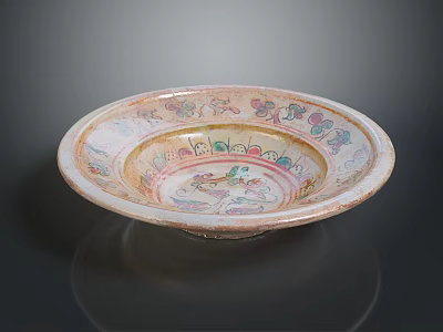 Traditional Hand Carved Painted Ceramic Plate with Intricate Floral and Animal Patterns 3d model
