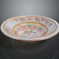 Traditional Hand Carved Painted Ceramic Plate with Intricate Floral and Animal Patterns