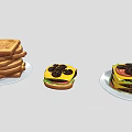 Delicious Toasted Bread Stack Fresh Juicy Hamburger and Sandwich on Plates