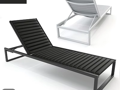 Modern Sofa Bench With Black Striped Cushion And Adjustable Metal Frame 3d model