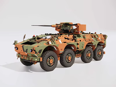 Functional Military Armored Vehicle With Camouflage Paint 8 Wheel Design And Turret With Cannon 3d model