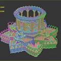 White Decorative Architectural Model With Multi Layered Columns Circular Top And Green Blue Accents