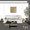 Modern Living Room Sofa Coffee Table Set With Throw Pillows Decorative Painting And Plant Rug