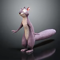 Cute Purple Cartoon Squirrel 3D Model With Big Eyes Long Tail Standing On Dark Background