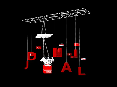 Commercial Advertising Display Equipment with Hanging Metal Frame Letters and Cartoon Figure 3d model
