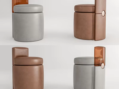 Modern Upholstered Sofa Stools In Gray And Brown With Stylish Backrest Design 3d model