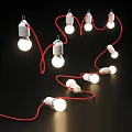 Illuminated Decorative String Lights With Red Wires And Multiple Glowing Bulbs 3d model