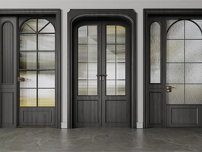 Elegant Dark Wood Double Doors With Glass Panels And Modern Design Features 3d model