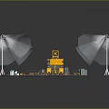 Yellow Industrial Equipment Setup With White Light Stands Connecting Cables And Small Components 3d model