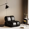 Comfortable Black Leather Bean Bag Chair with Floor Lamp and Side Table 3d model