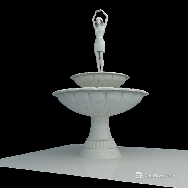 Classic White Two Tier Garden Fountain With Elegant Top Statue 3d model 