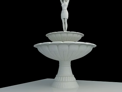 Classic White Two Tier Garden Fountain With Elegant Top Statue 3d model