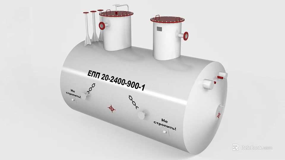 Industrial Non Combustible Storage Tank Equipment Featuring Dual Cylindrical Parts Red Valves And Chain Links 3d model 