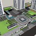 Modern High Rise Residential Complex With Central Green Square And Landscaped Areas