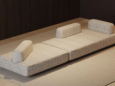 Modern Double Sofa With Plaid Pattern And Accent Pillows In Neutral Tones 3d model