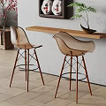 Modern Bar Counter With Wooden Top Transparent Chairs And Wall Shelf Plant Vase
