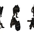 Game Movie Characters In Tactical Gear With Police Shields And Various Poses