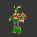 Christmas Themed Character With Reindeer Antlers Green Red Costume And Gift Decorations