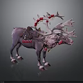 3D Reindeer Model with Purple Body Red and White Decorated Antlers Saddle Beads and Bells