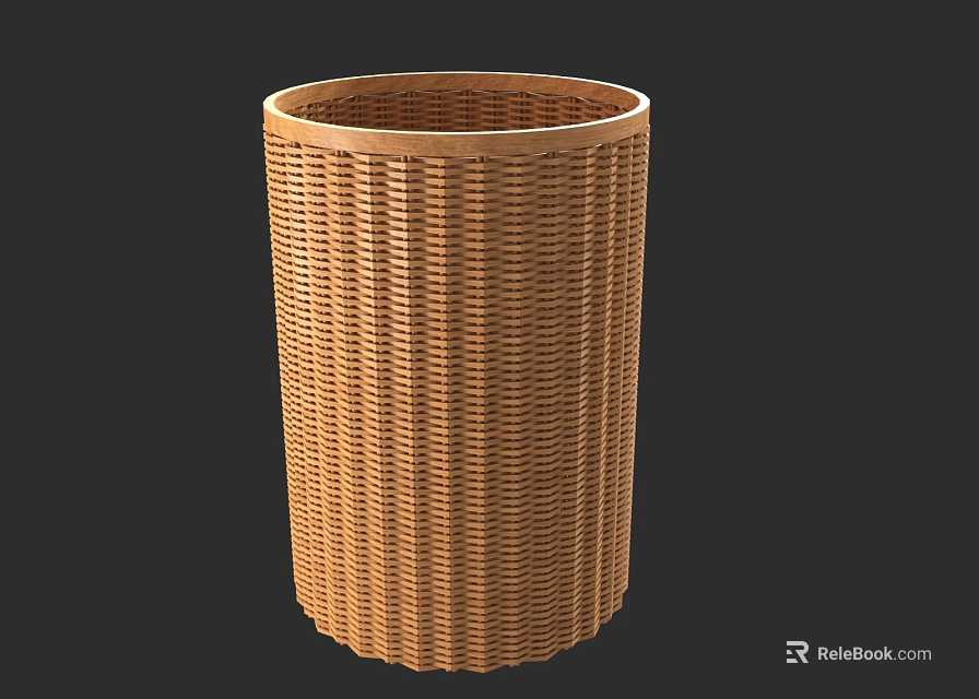 Stylish Woven Cylindrical Storage Basket in Light Brown for Home Organization Needs 3d model 