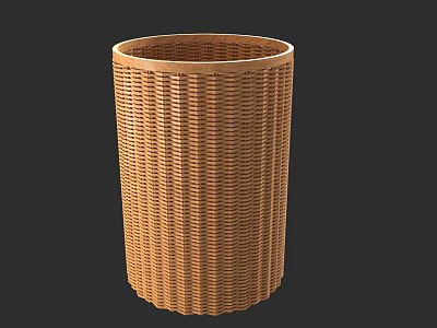 Stylish Woven Cylindrical Storage Basket in Light Brown for Home Organization Needs 3d model