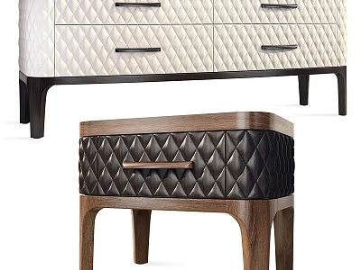Modern Leather Upholstered Nightstand With Diamond Stitch Design And Wooden Legs 3d model