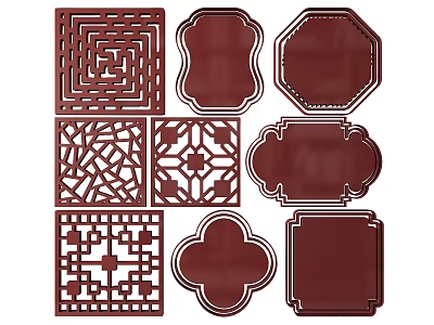 Intricate Carved Patterns in Various Shapes and Traditional Designs for Decorative Use 3d model