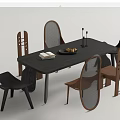Minimalist Dining Table Set With Black Brown Chairs Fruit Plate Book And Candlesticks 3d model