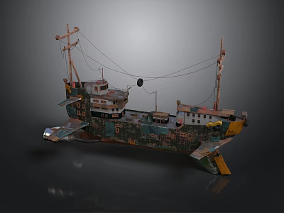 Cosmic Spaceship Model With Detailed Masts Ropes And Colorful Structure For Space Exploration 3d model