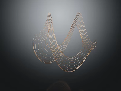 Modern Decorative Ornament Set With Golden Curved Lines And Abstract Sculpture Design For Home Decor 3d model