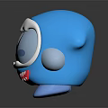 Cute Blue Cartoon Game Character With Big Eyes Pink Cheeks And Sharp Teeth