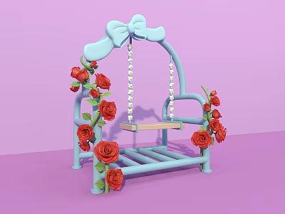 Light Blue Swing Photo Spot With Bow Red Roses On Lavender Background 3d model