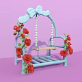 Light Blue Swing Photo Spot With Bow Red Roses On Lavender Background