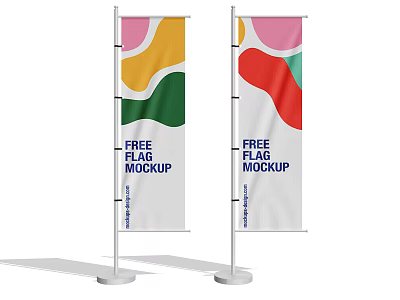 Free Flag Mockup Template With Colorful Wave Design On Vertical 3d model