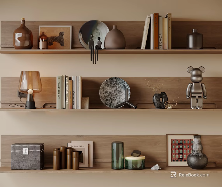Decorative Ornament Combination with Vases Framed Pictures Books Lamp Bear Statue and Candles 3d model 