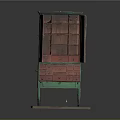Vintage Green And Red Cabinet With Multiple Shelves Drawers And Wooden Stand