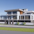Modern Semi Detached Villa with Large Glass Windows Balcony Flat Roof Design and Green Lawn