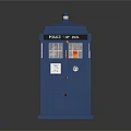 Traditional Blue Police Box Structure with Door Windows and Police Sign