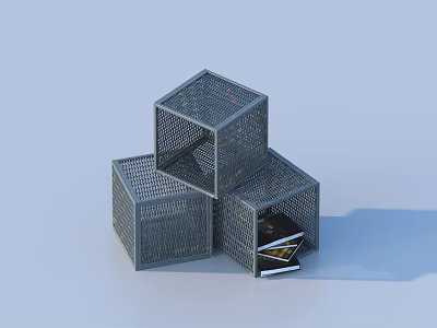 Gray Hexagonal Mesh Storage Baskets Stacked For Home Organization And Decor 3d model