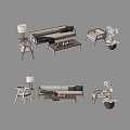 Modern Sofa Coffee Table Set with Armchair Table Lamp and Flower Vase in Living Room