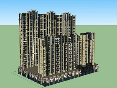 Modern High Rise Residential Building Exterior With Ground Floor Retail Shops 3d model