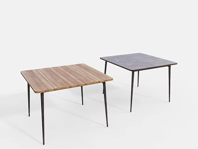 Stylish Dining Tables With Wooden And Gray Tabletops And Black Legs 3d model
