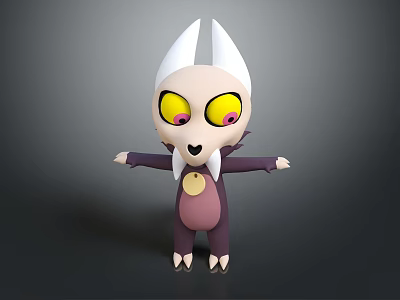 Cute Fantasy Game Movie Character With White Horns Yellow Eyes And Purple Body 3d model