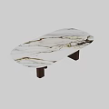 Modern Dining Table With White Marble Top And Sturdy Wooden Support Base Design 3d model