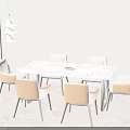 Elegant Rectangular Dining Table Set with Orange Chairs Marble Top and Pendant Light 3d model