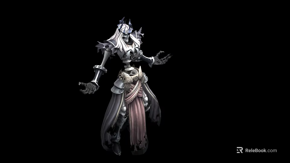 Armored Skeleton Fantasy Game Character With Spiked Crown And Robe Design 3d model