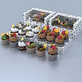 Delicious Cupcakes Decorated With Fruits And Cream In Transparent Polka Dot Boxes