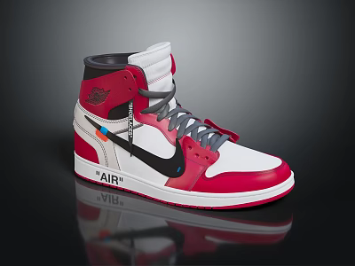 High Top Sneakers White Red With AIR Logo Black Accents Gray Laces 3d model